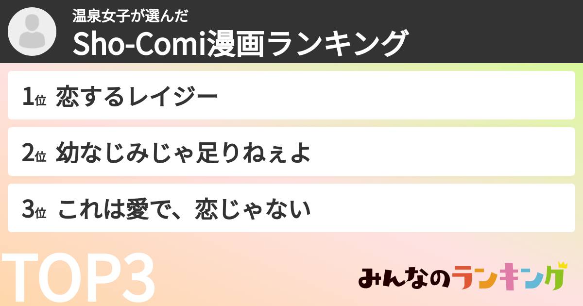 温泉女子さんの「Sho-Comi漫画ランキング」