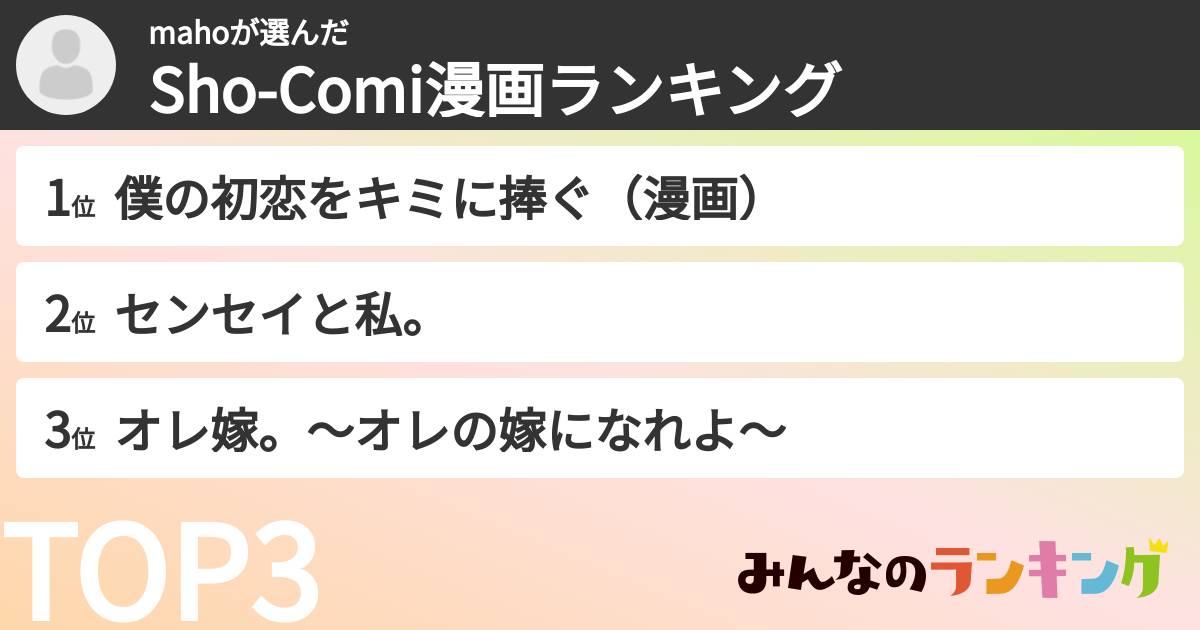 mahoさんの「Sho-Comi漫画ランキング」