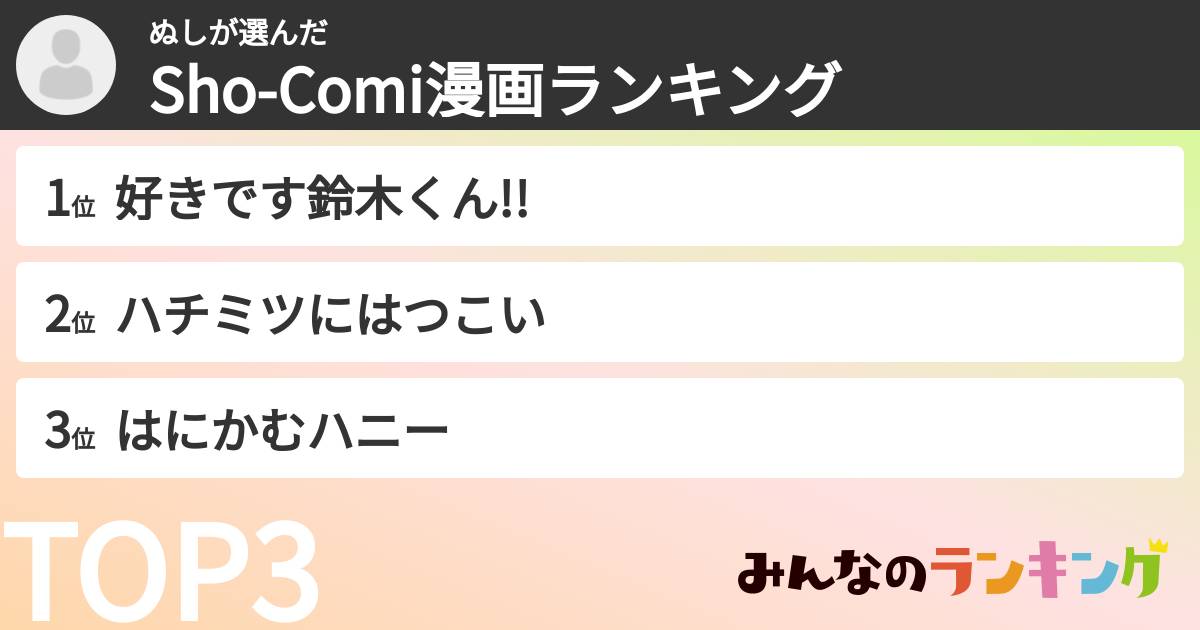 ぬしさんの「Sho-Comi漫画ランキング」
