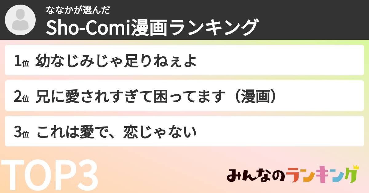 ななかさんの「Sho-Comi漫画ランキング」