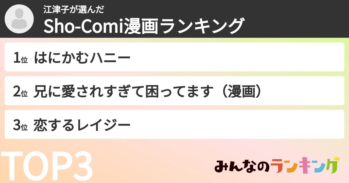 江津子さんの「Sho-Comi漫画ランキング」