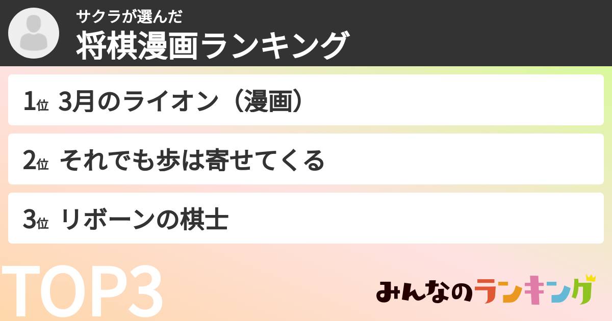 サクラさんの「将棋漫画ランキング」