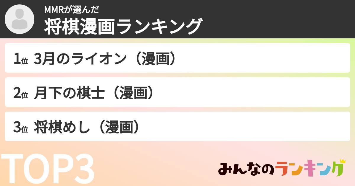 MMRさんの「将棋漫画ランキング」