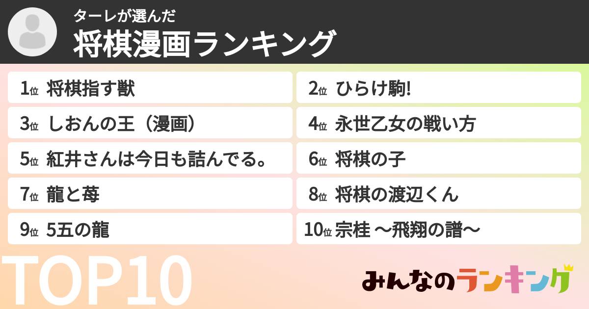 ターレさんの「将棋漫画ランキング」