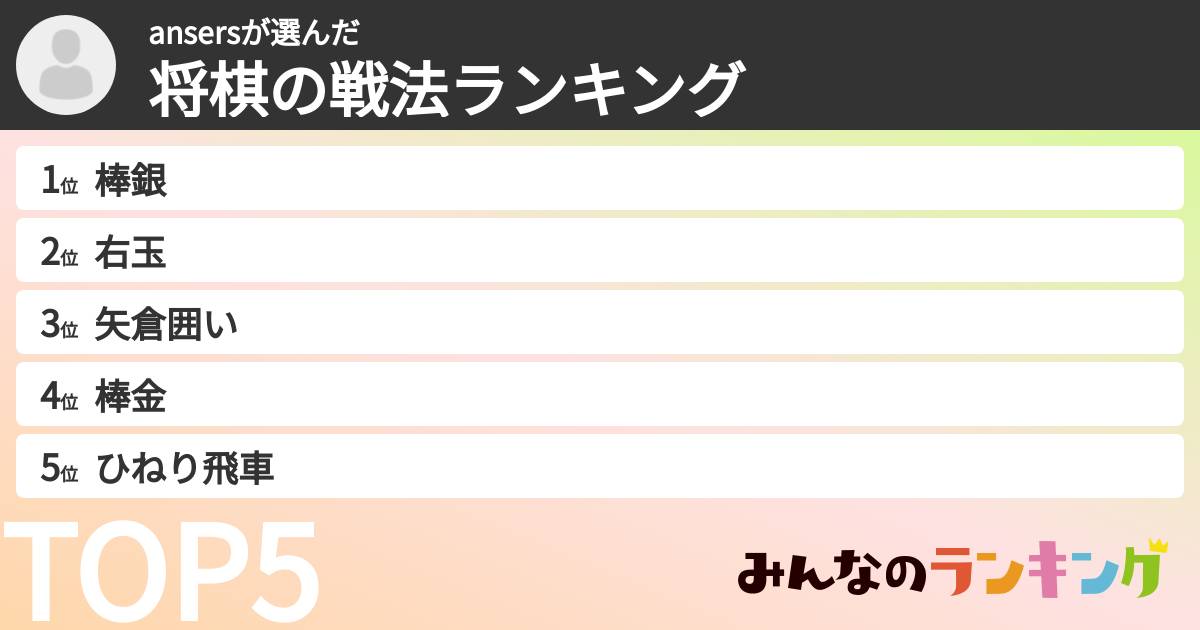ansersさんの「将棋の戦法ランキング」