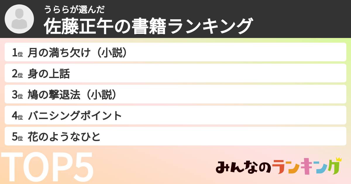 うららさんの「佐藤正午の書籍ランキング」