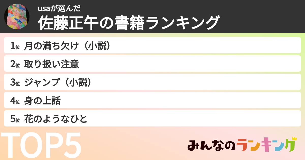 usaさんの「佐藤正午の書籍ランキング」