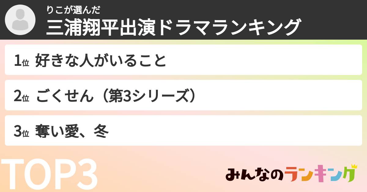 りこさんの「三浦翔平出演ドラマランキング」