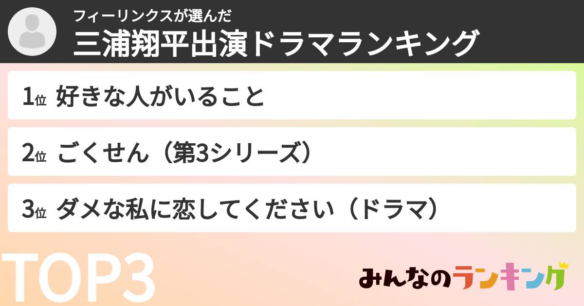 フィーリンクスさんの「三浦翔平出演ドラマランキング」