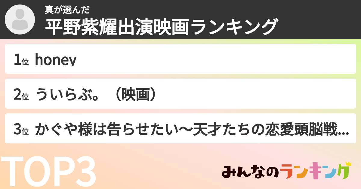 真さんの「平野紫耀出演映画ランキング」