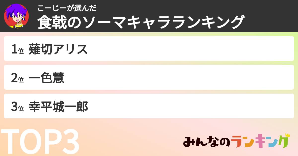 こーじーさんの「食戟のソーマキャラランキング」