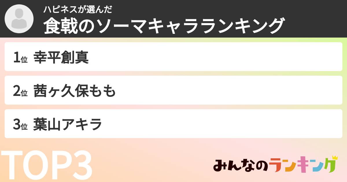 ハピネスさんの「食戟のソーマキャラランキング」