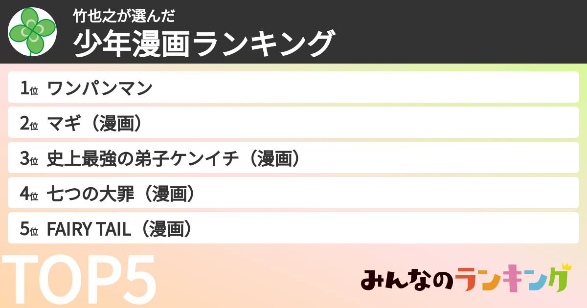 竹也之さんの「少年漫画ランキング」