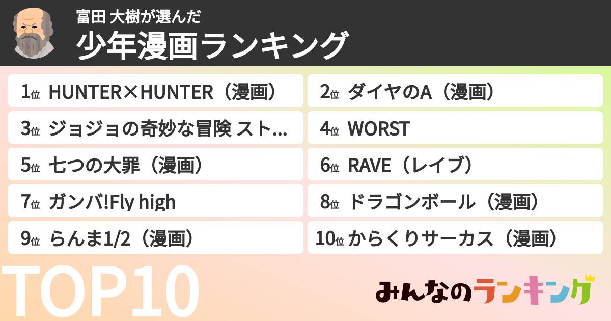 富田 大樹さんの「少年漫画ランキング」