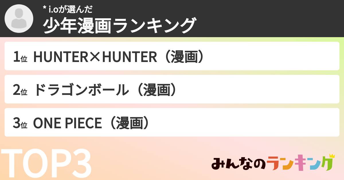 * i.oさんの「少年漫画ランキング」
