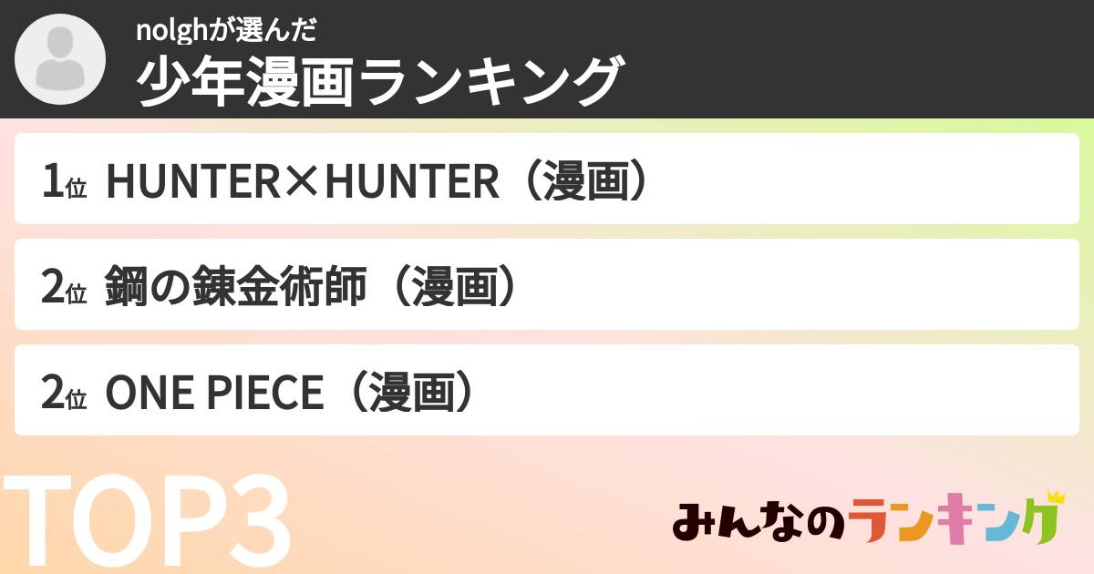 nolghさんの「少年漫画ランキング」