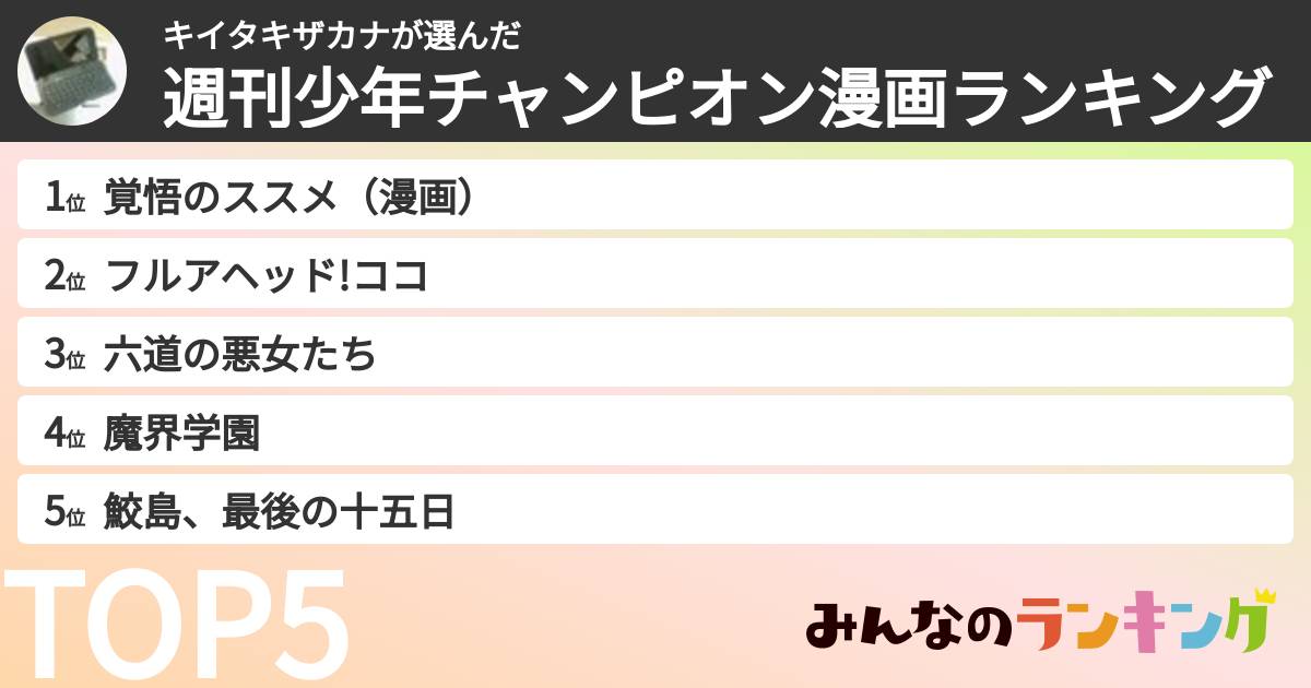 キイタキザカナさんの「週刊少年チャンピオン漫画ランキング」