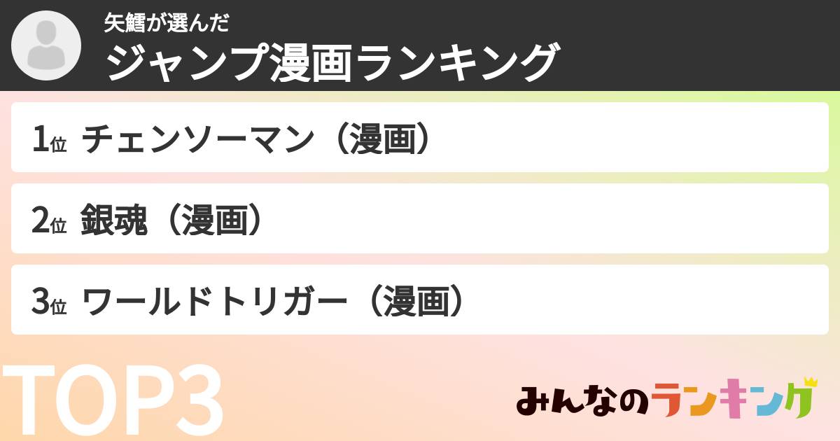 矢鱈さんの「ジャンプ漫画ランキング」