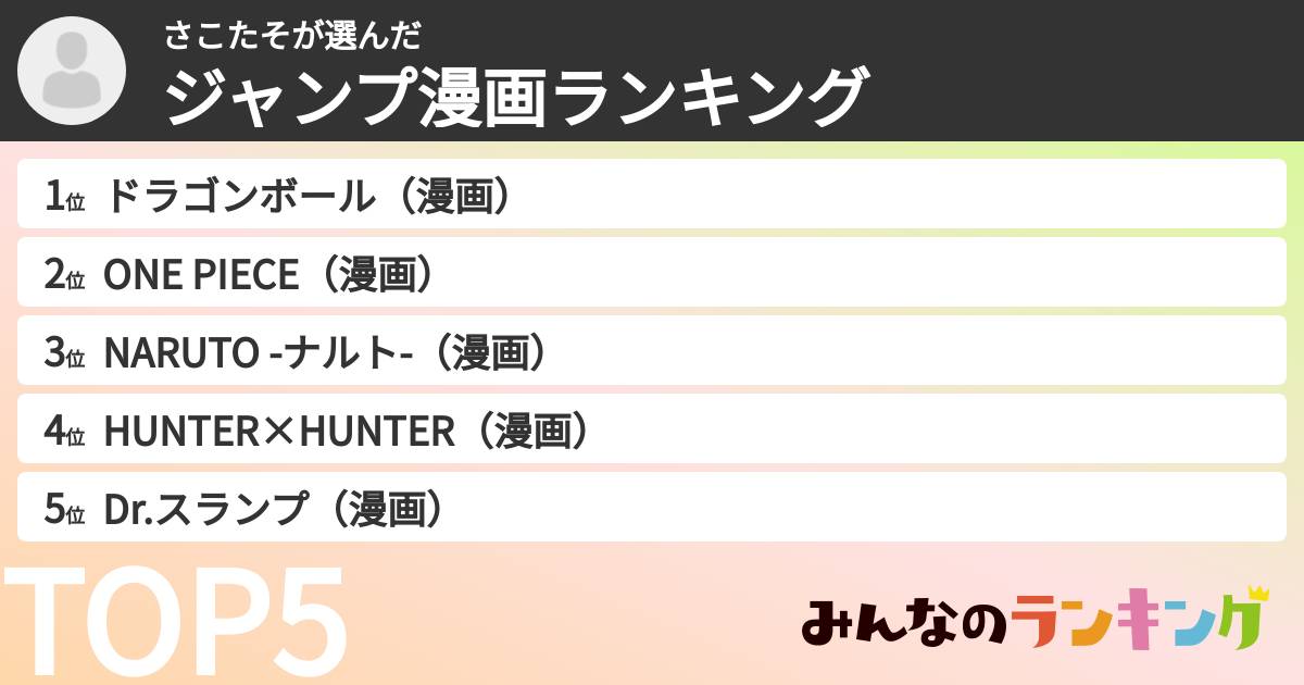 さこたそさんの「ジャンプ漫画ランキング」