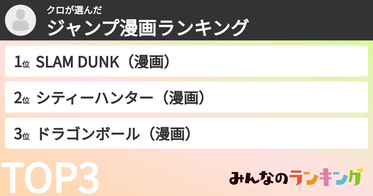 クロさんの「ジャンプ漫画ランキング」
