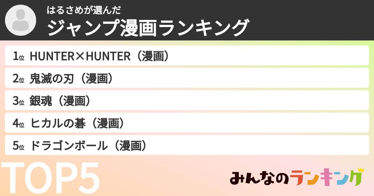 はるさめさんの「ジャンプ漫画ランキング」