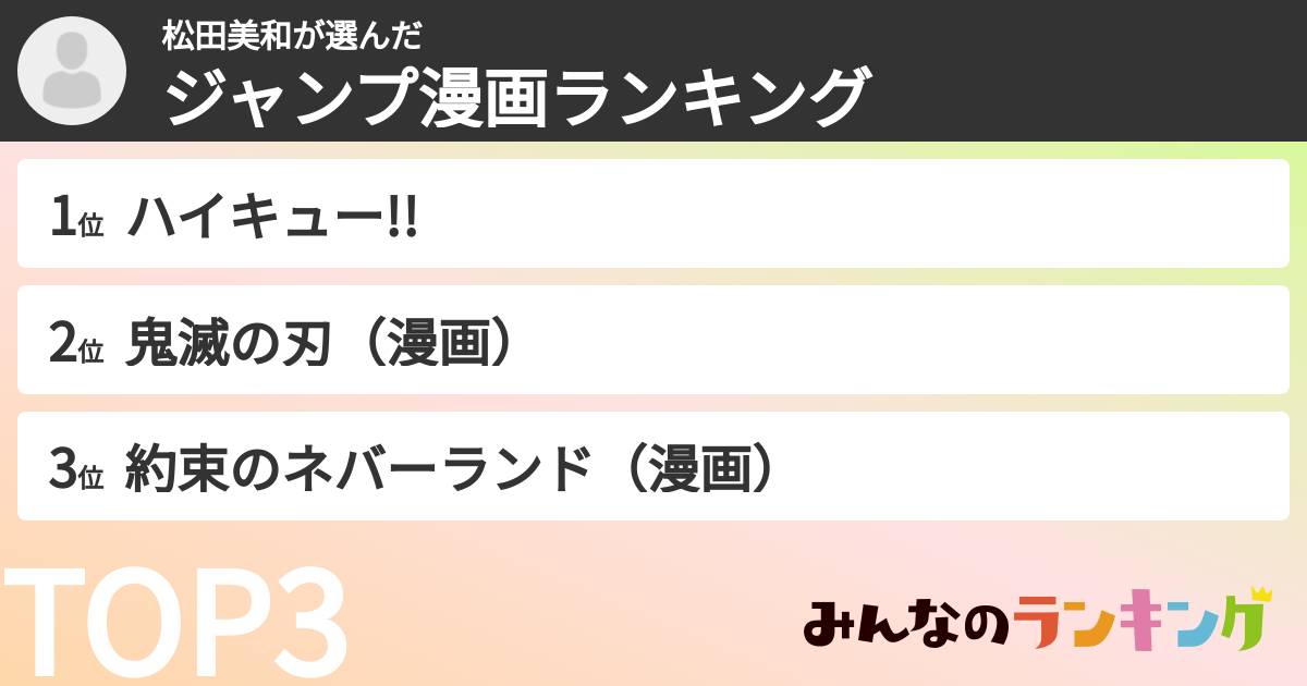 松田美和さんの「ジャンプ漫画ランキング」