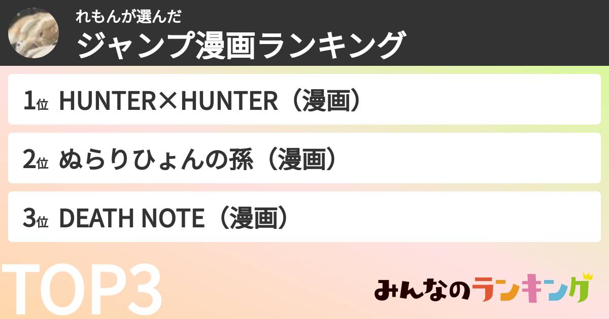 れもんさんの「ジャンプ漫画ランキング」