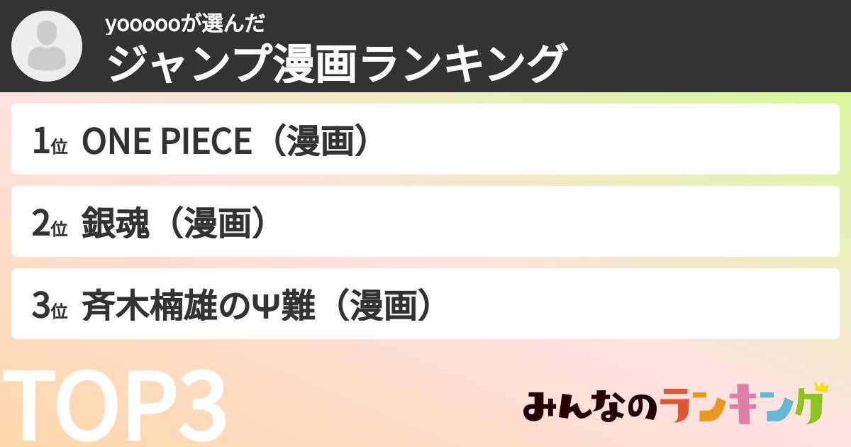 yoooooさんの「ジャンプ漫画ランキング」