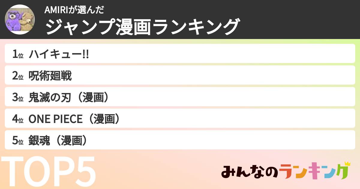 AMIRIさんの「ジャンプ漫画ランキング」