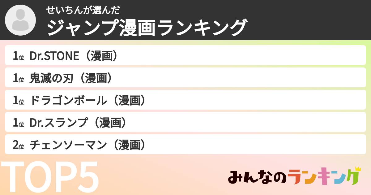 せいちんさんの「ジャンプ漫画ランキング」