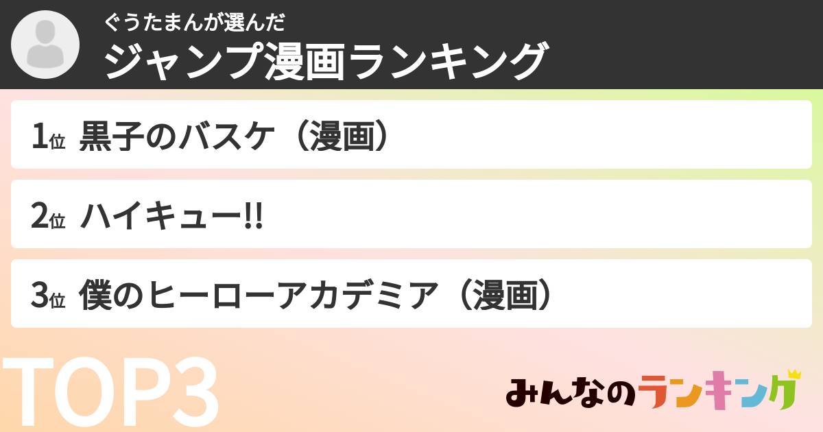 ぐうたまんさんの「ジャンプ漫画ランキング」