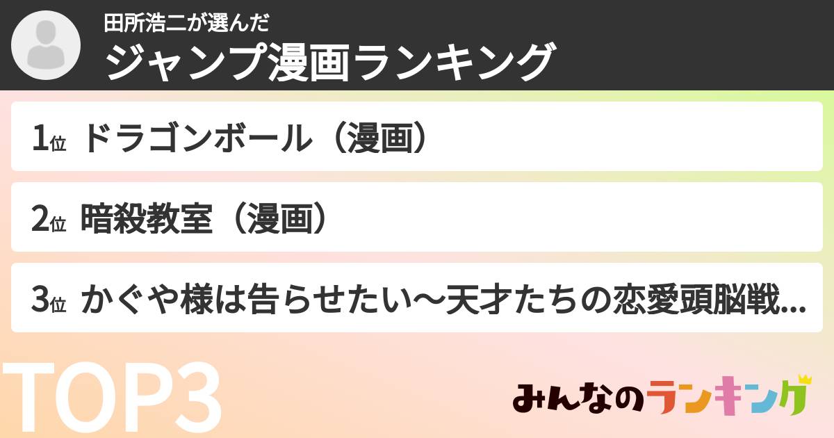 田所浩二さんの「ジャンプ漫画ランキング」