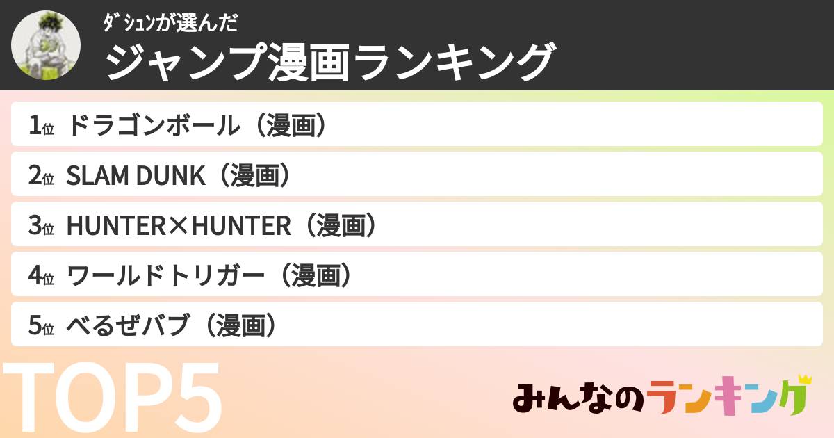 ﾀﾞｼｭﾝさんの「ジャンプ漫画ランキング」