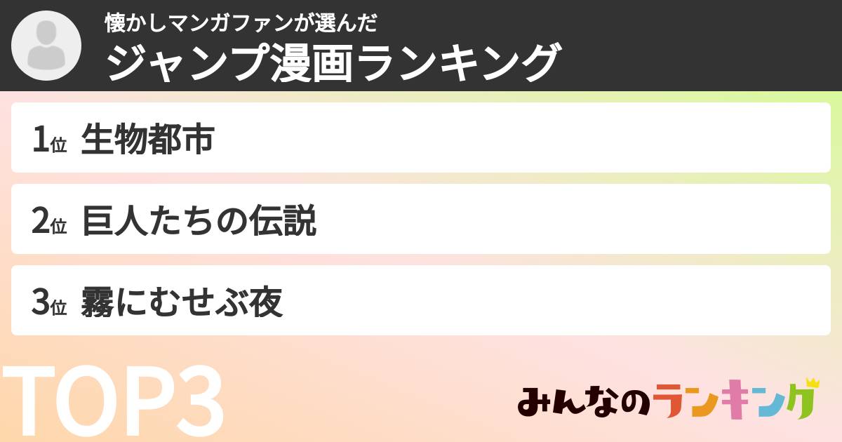 懐かしマンガファンさんの「ジャンプ漫画ランキング」