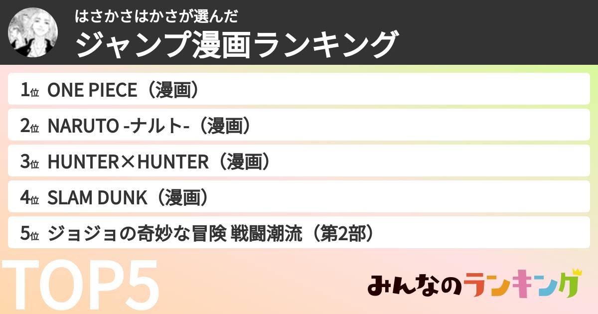 はさかさはかささんの「ジャンプ漫画ランキング」