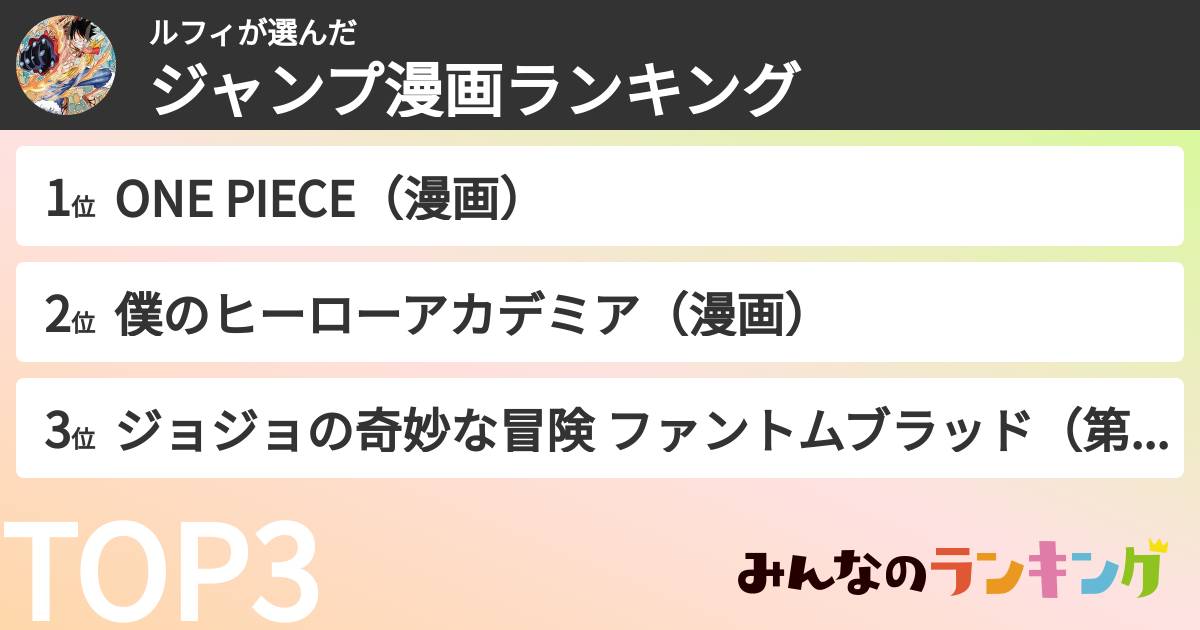 ルフィさんの「ジャンプ漫画ランキング」