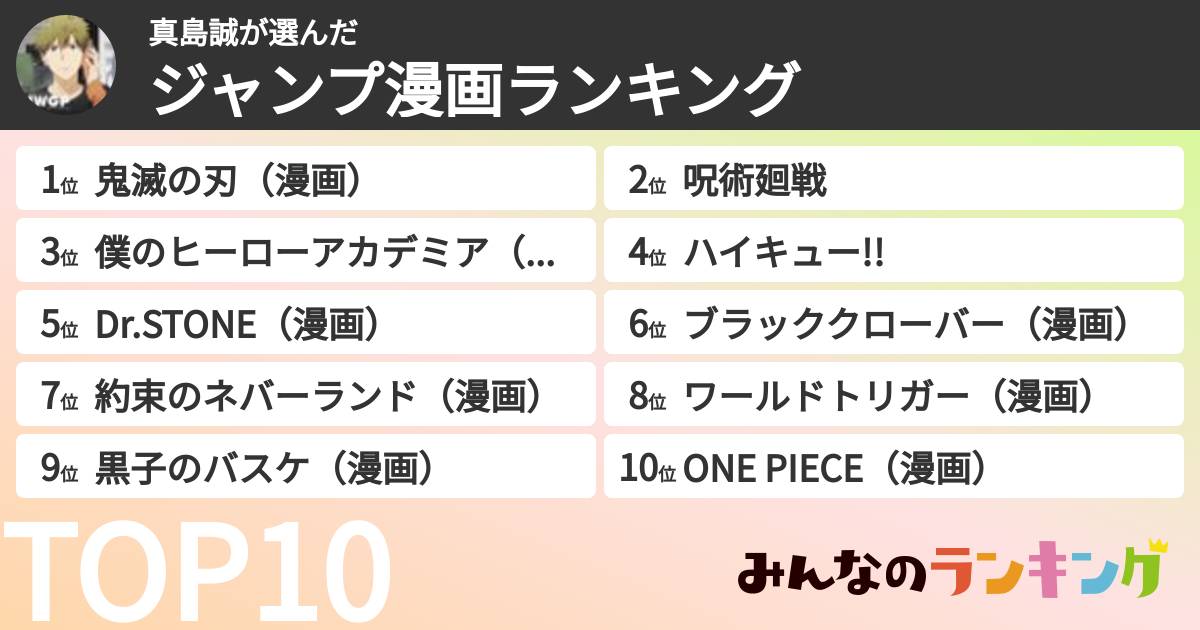 真島誠さんの「ジャンプ漫画ランキング」