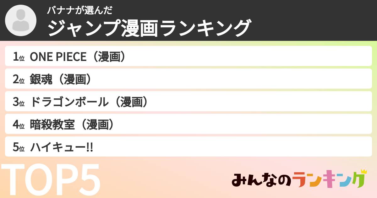 バナナさんの「ジャンプ漫画ランキング」