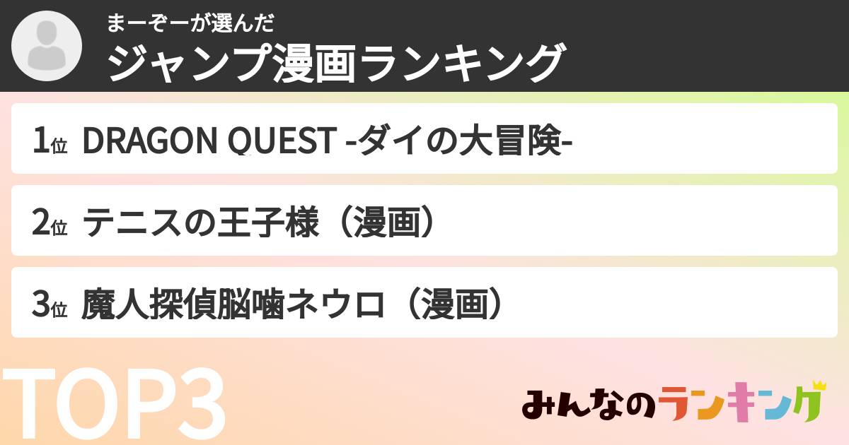 まーぞーさんの「ジャンプ漫画ランキング」