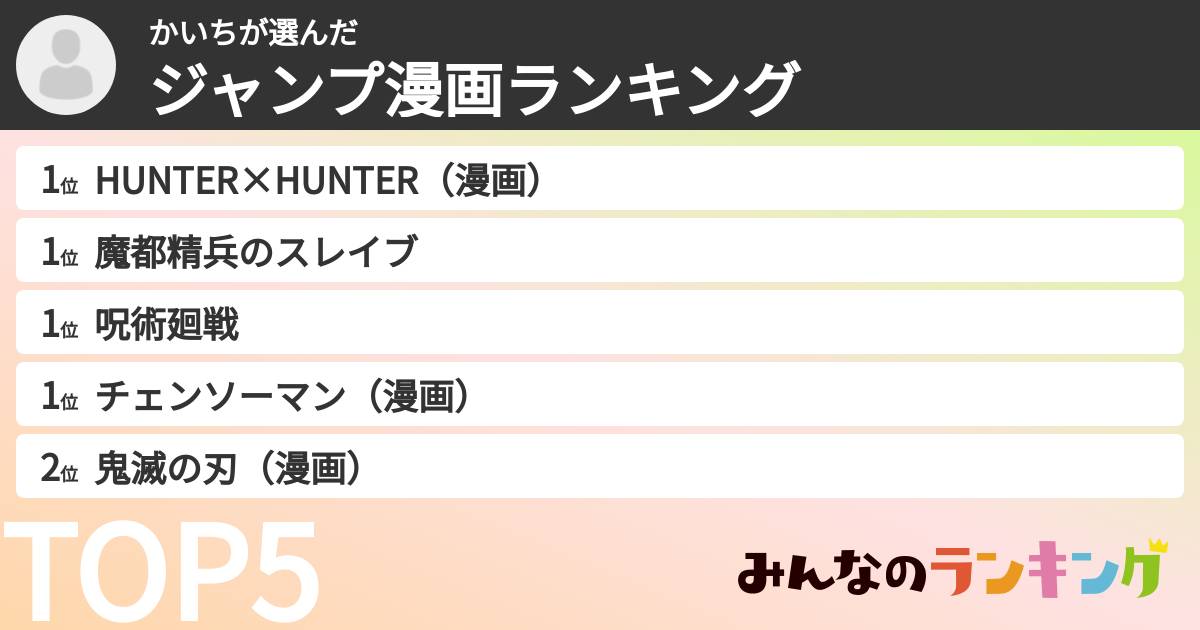 かいちさんの「ジャンプ漫画ランキング」
