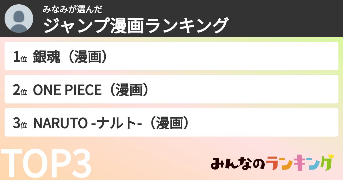 みなみさんの「ジャンプ漫画ランキング」