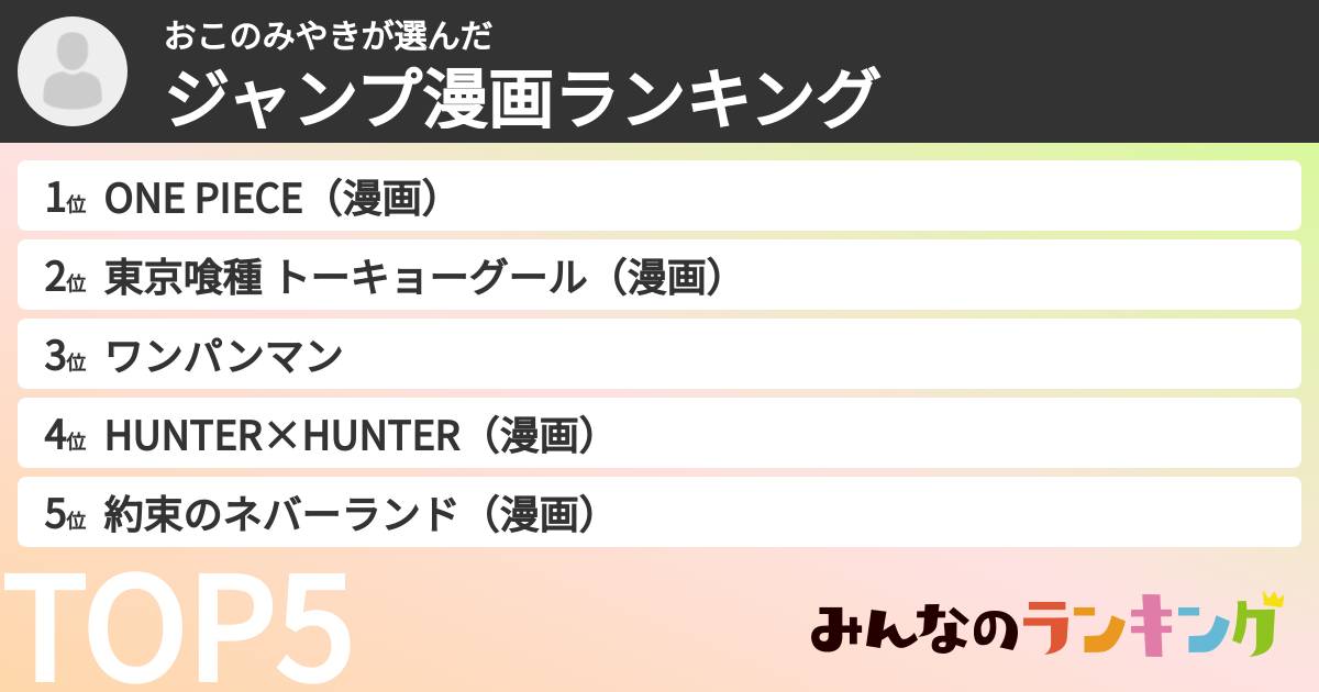 おこのみやきさんの「ジャンプ漫画ランキング」