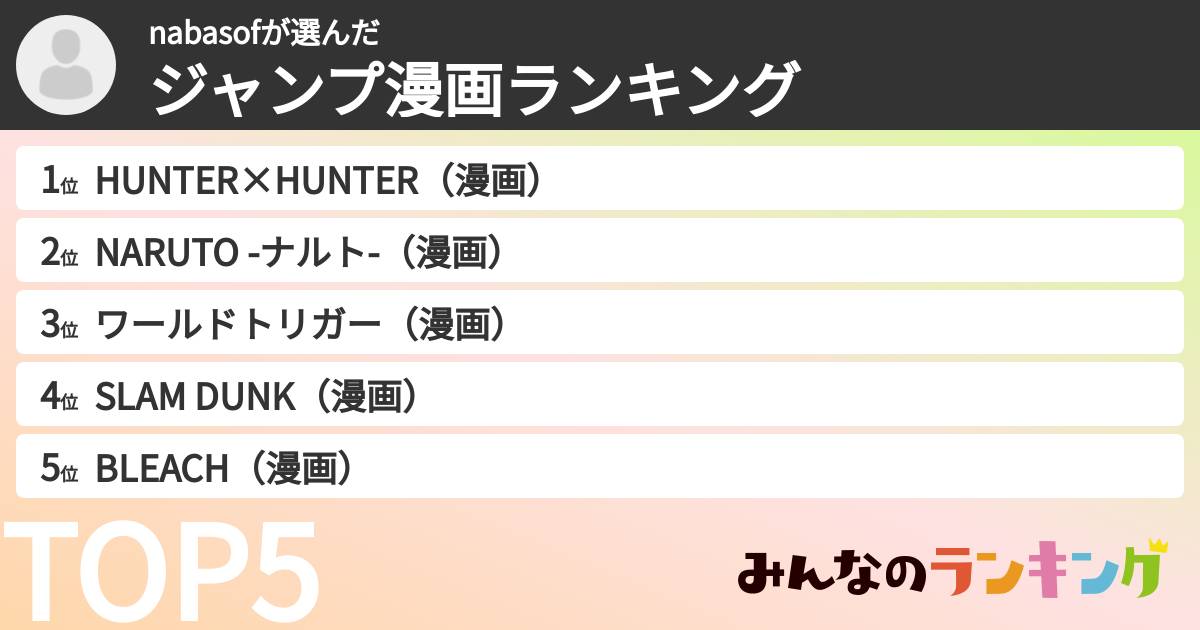nabasofさんの「ジャンプ漫画ランキング」