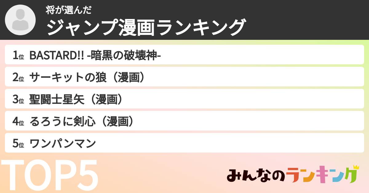 将さんの「ジャンプ漫画ランキング」