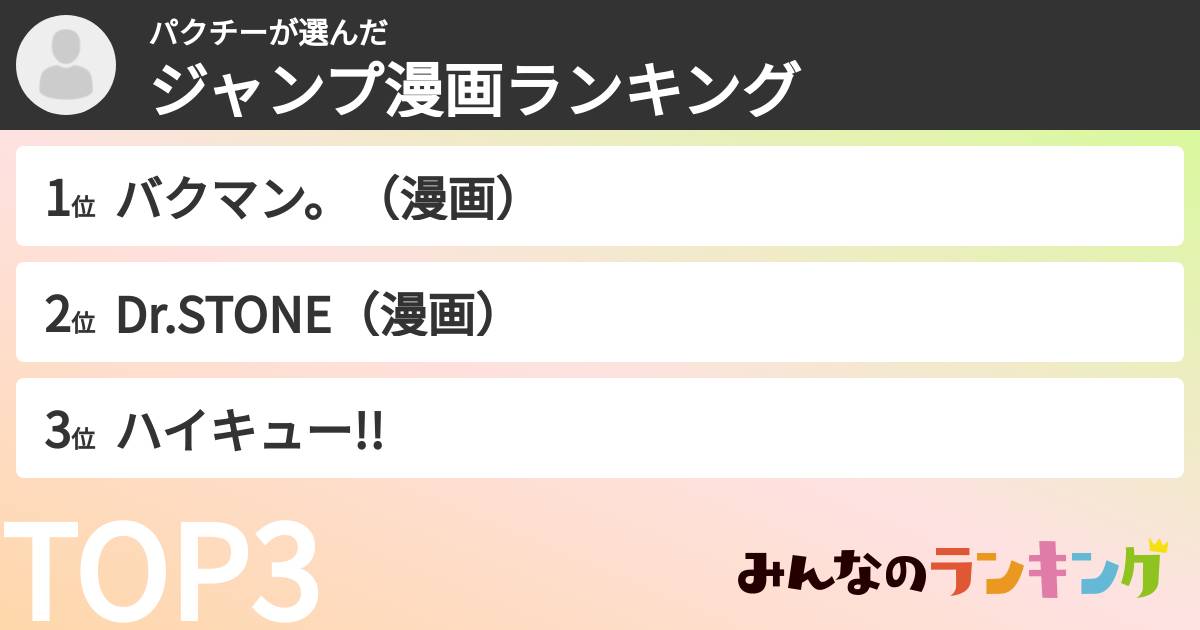 パクチーさんの「ジャンプ漫画ランキング」