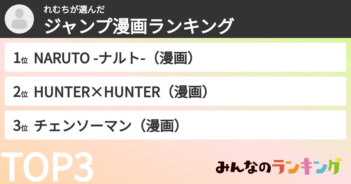 れむちさんの「ジャンプ漫画ランキング」