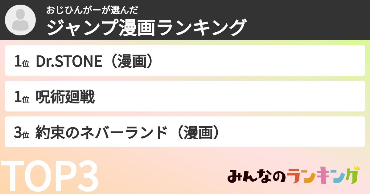 おじひんがーさんの「ジャンプ漫画ランキング」