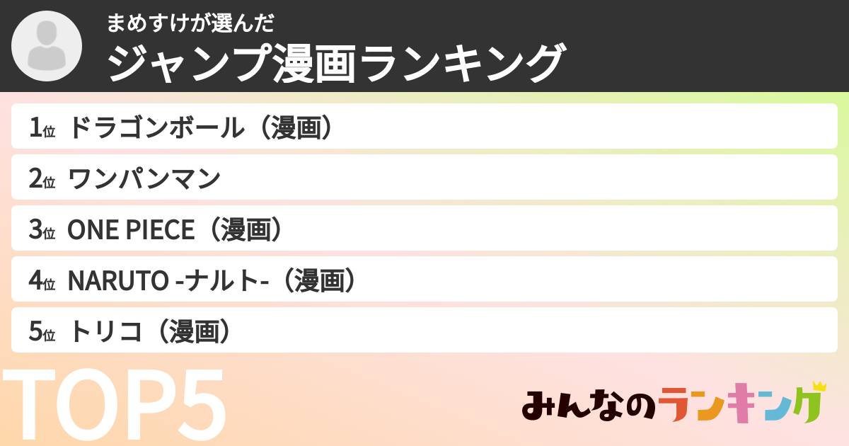 まめすけさんの「ジャンプ漫画ランキング」