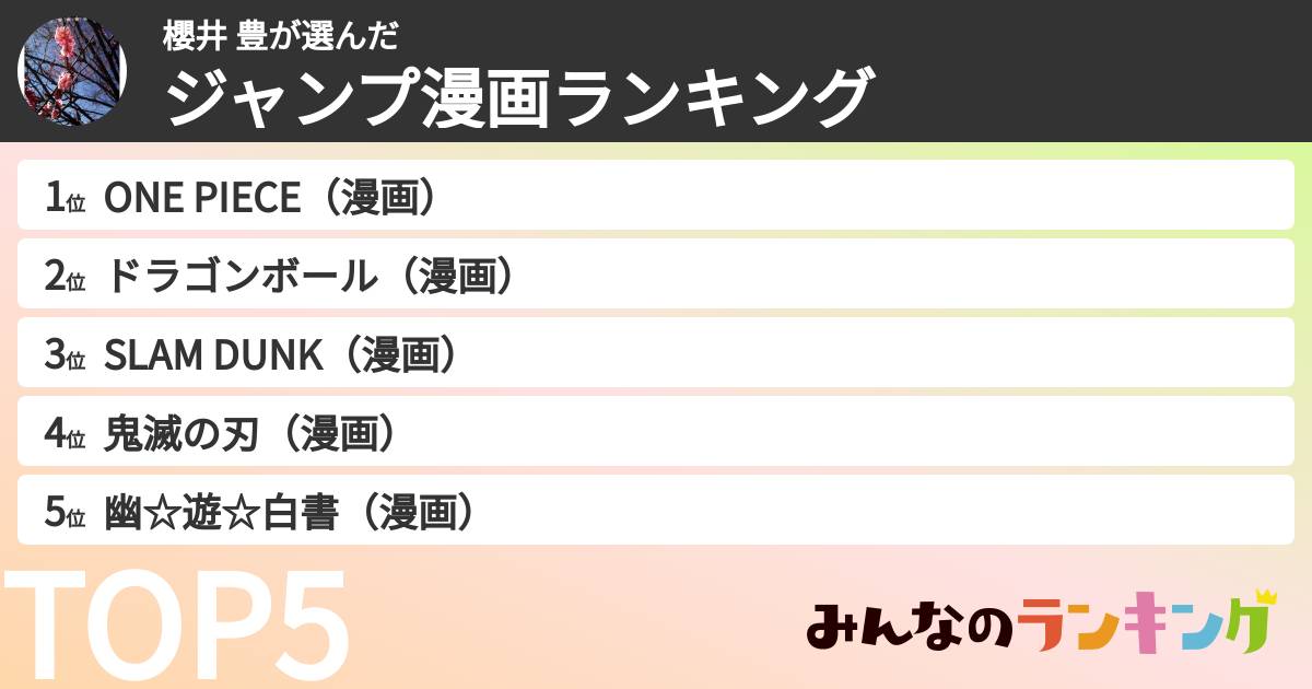 櫻井 豊さんの「ジャンプ漫画ランキング」