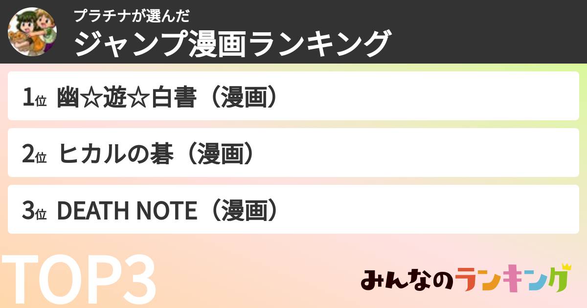 プラチナさんの「ジャンプ漫画ランキング」